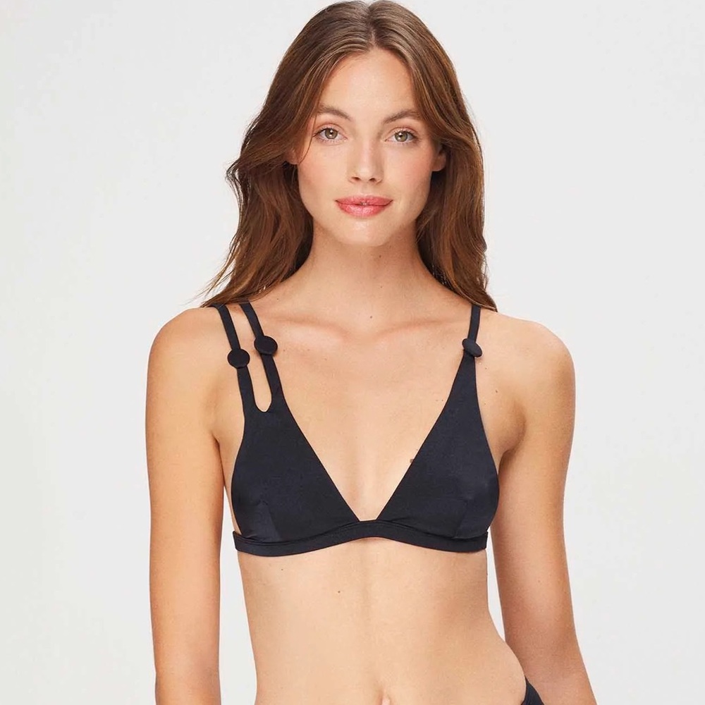 NEW Normaillot Black Charisma Triangle Bikini Swimsuit Top Size Small Revolve